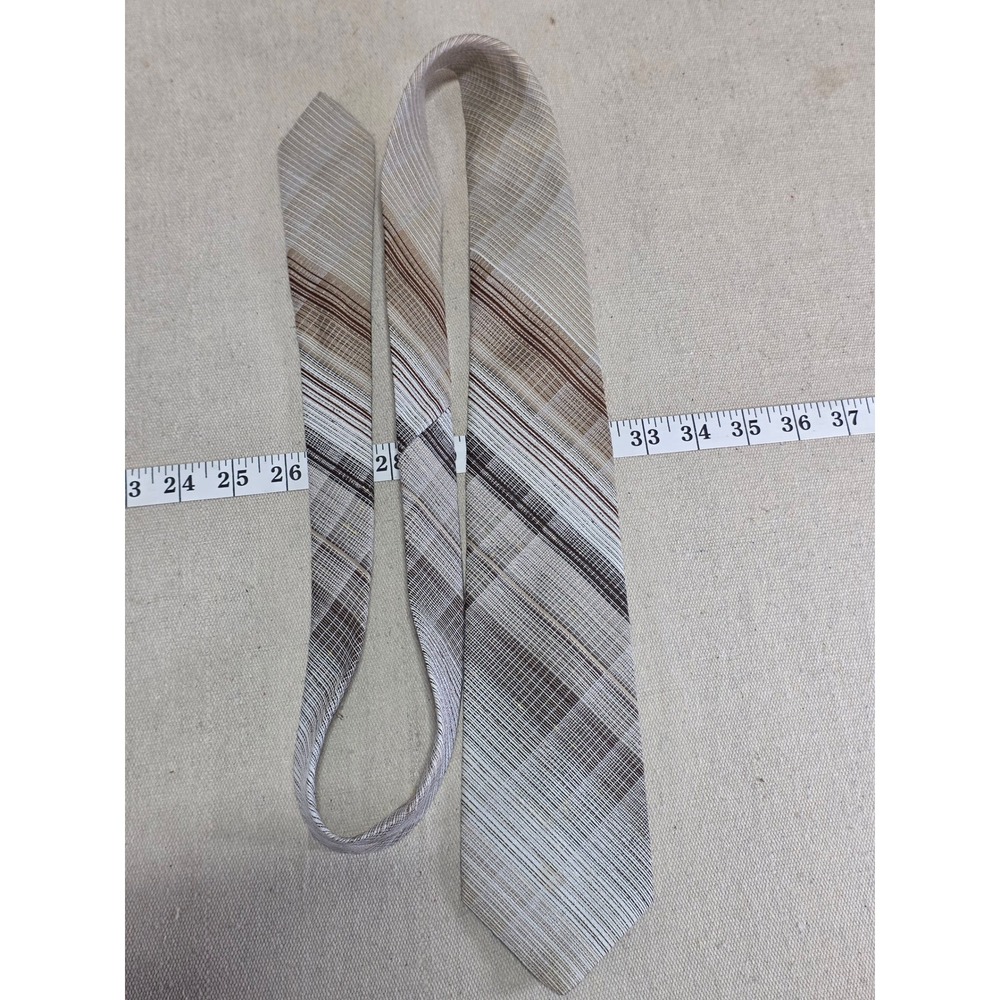Vintage Wemlon by Wembley Brown Tan Plaid Polyester Necktie Retro 4 Inch Width